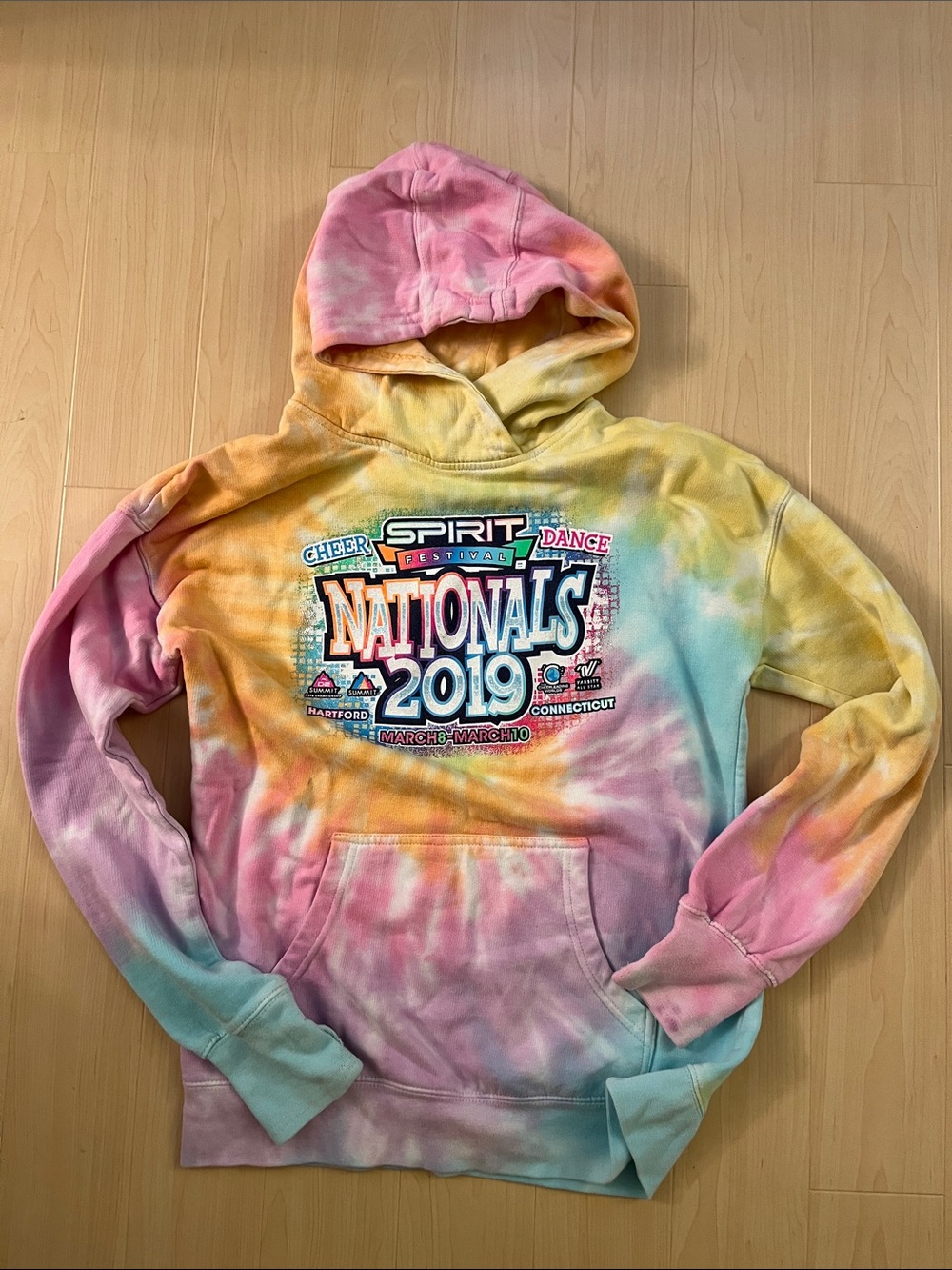 Spirit Tie-Dye Nationals 2019 Pullover Hoodie - Pink, Yellow, Blue